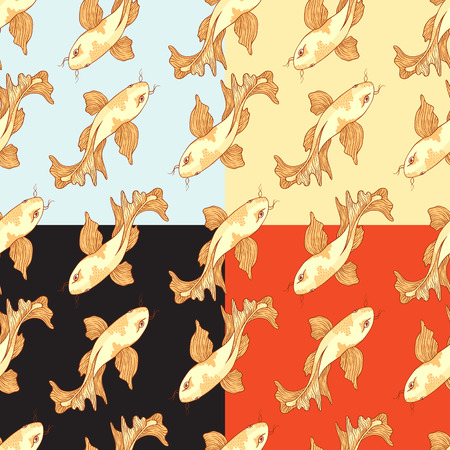 seamless pattern carp hand-drawnのイラスト素材