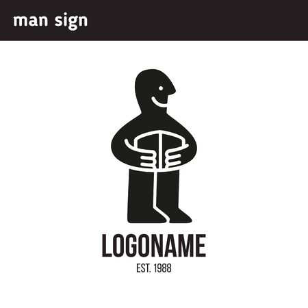 a simple man with a box logoのイラスト素材