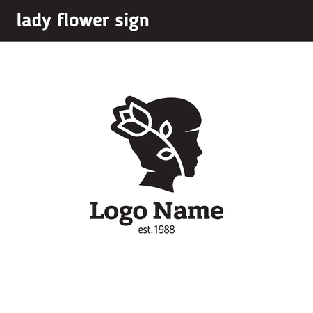 The logo is a silhouette of a girl with flowerのイラスト素材