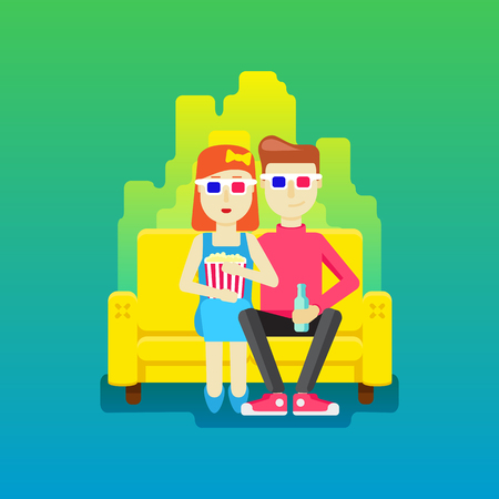 Man and woman watching a movie togetherのイラスト素材