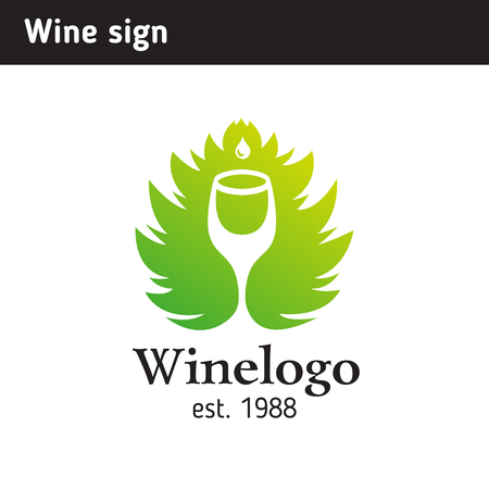 A glass of wine against the background of a grape leafのイラスト素材