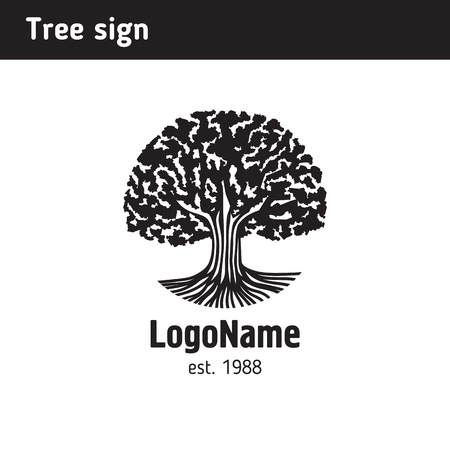 Sign in the form of an old tree with roots, in the style of engravingのイラスト素材
