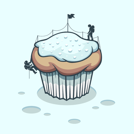 Illustration mountaineers who stormed a winter cakeのイラスト素材