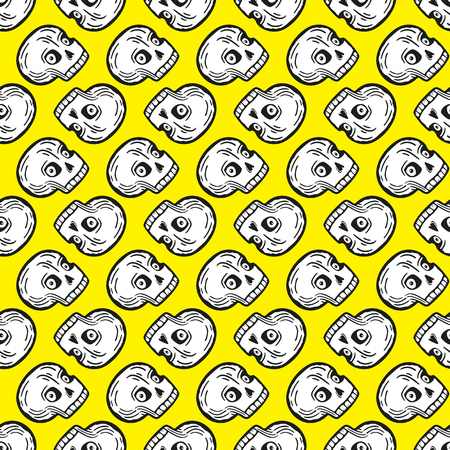 seamless pattern with skulls on a yellow backgroundのイラスト素材