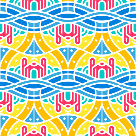Seamless pattern of magic city in the cloudsのイラスト素材
