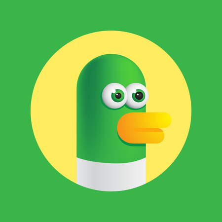 illustration or sign funny duck, green duck, portraitのイラスト素材