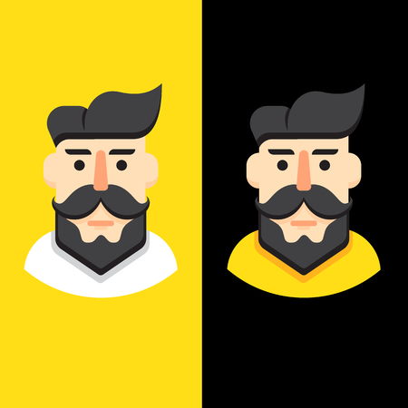 Illustration of a man with a beard and mustache, neat haircut, for barbershop or male hairdresserのイラスト素材
