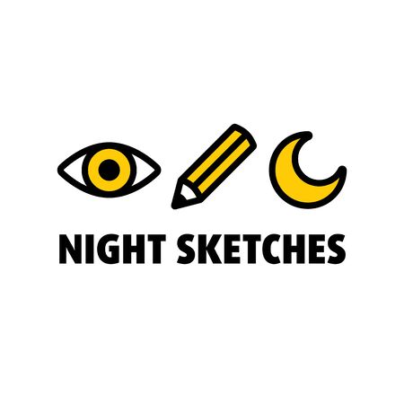 Simple sign for school drawing, night sketches, eye pencil and moonのイラスト素材