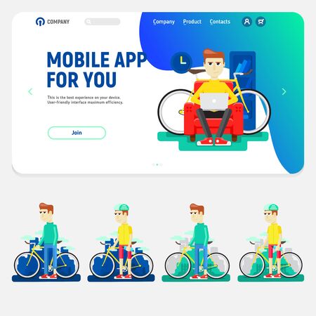 Website header template, banner, application or service for cyclists.のイラスト素材