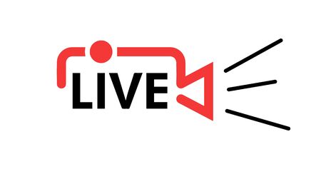 Live stream in camera shape concept. Stock vector illustration for online broadcast, tv program.のイラスト素材