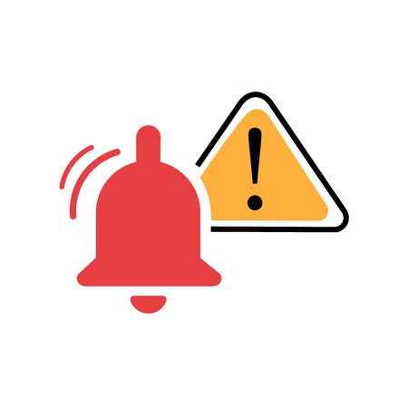 Bell warning sign. Caution icon with triangle form. Danger sign on isolated background. Caution warning icon.Triangle warning icon in flat style.vector illustration eps10 NEWのイラスト素材