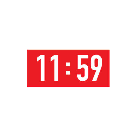 Red square retro wall clock to 12 hour. 11 59 23 59 time new year 2021 vector art image...