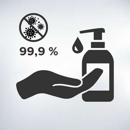Antiseptic icon, hand sanitizers. Alcohol rub sanitizers kill most bacteria from hands and stop viruses. Sanitizer bottle, wall mounted container, liquid soap icon - stock vectorのイラスト素材