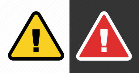 Vector yellow triangle sign - black silhouette exclamation mark. isolated on white backgroundのイラスト素材
