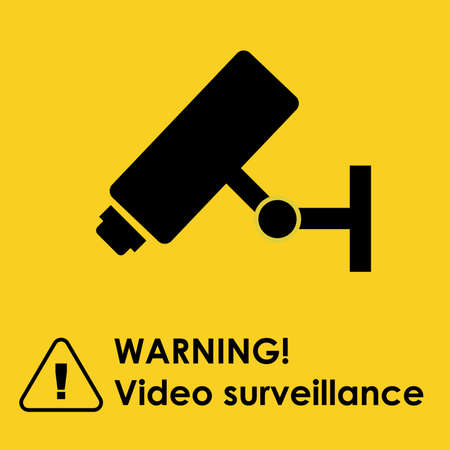 24 hours video surveillance. Vector video surveillance sign with the inscription. Empty outline, flat style.のイラスト素材