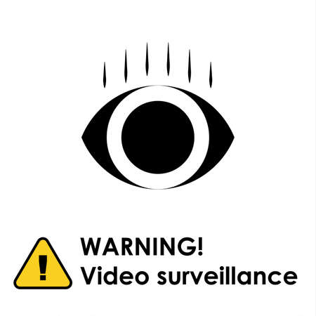 24 hours video surveillance. Vector video surveillance sign with the inscription. Empty outline, flat style.のイラスト素材