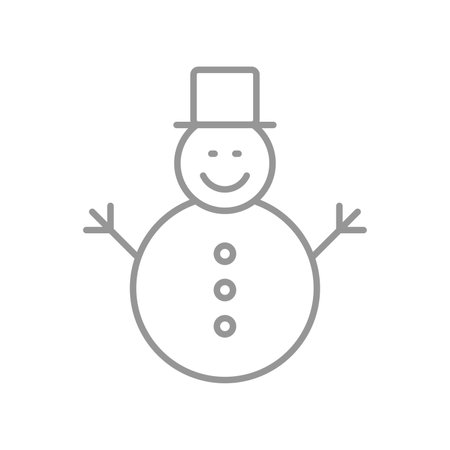 Snowman character head Christmas line icon. Christmas celebration minimal symbol, New Year festive or Xmas holiday simple vector sign or icon with snowman in hat and scarf personageのイラスト素材