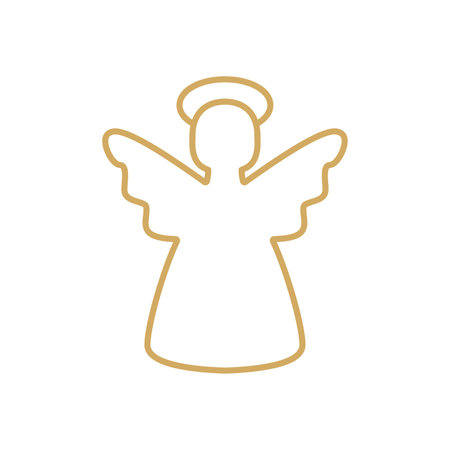 Simple vector Christmas angel with trumpet, continuous line drawing, print for clothes and logo design, emblem or silhouette one single line, isolated abstract illustration.のイラスト素材