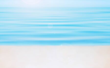 Scene of empty sunny beach along aquamarine waves - vacation concept. Abstract motion blurred seascape background with space for copy and design.の写真素材