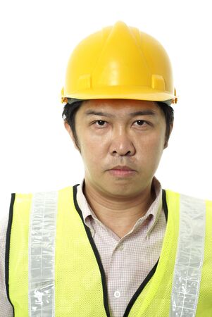 Asian construction contractor with blank expression の写真素材