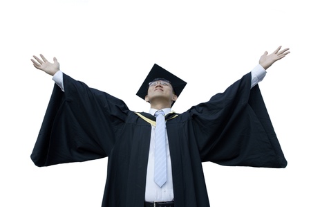 Happy male asian graduate success on white の写真素材