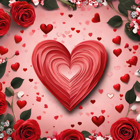 Valentine's day background with red roses and hearts. Vector illustration.の素材
