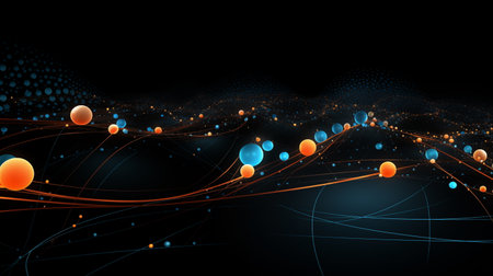 Abstract technology background with glowing lines and particles. Vector Illustration.の素材