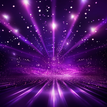 abstract violet background with rays of light and bokeh effectの素材