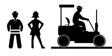 Construction male and female worker. Construction roller driver.  Vector illustration of toilet silhouette sign isolated on white background.のイラスト素材