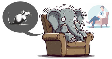 Elephant in armchair with mouse. Vector illustration on white background.の素材