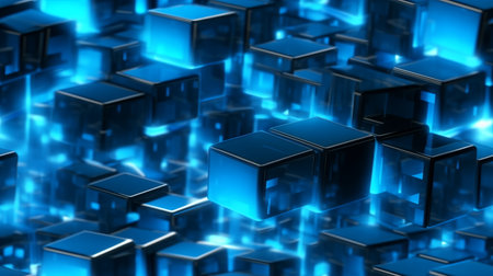 Abstract blue cubes background. 3d rendering, 3d illustration.の素材