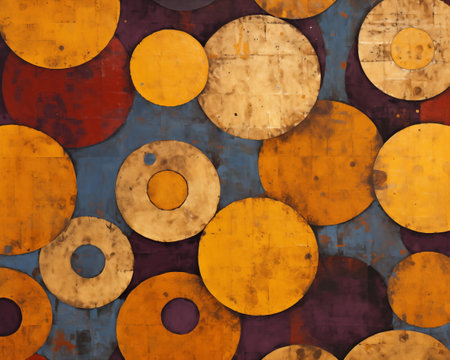 grunge background with circles and stains in orange and blue colorsの素材