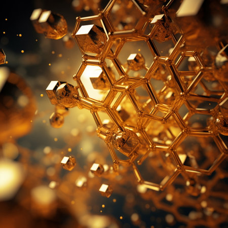 Futuristic hexagonal molecular gold background with geometric shapes wallpaperの素材