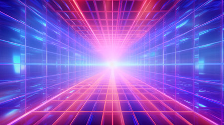 3d illustration of abstract background with neon glowing lines and tunnel.の素材