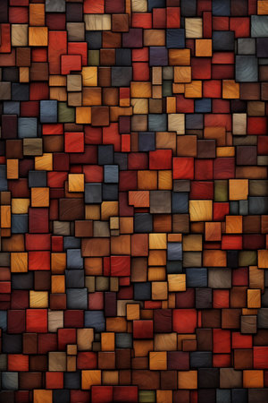 Abstract background made of multicolored wooden cubes. 3d renderingの素材
