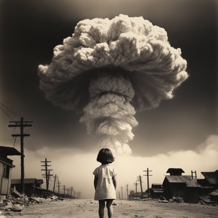 Little girl standing on the road and looking at big cloud in the skyの素材