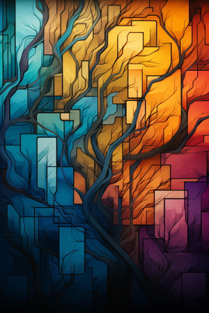 abstract colorful background with a tree in the style of stained glassの素材