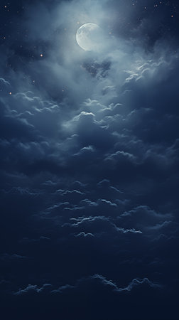 Night sky with clouds and moon. 3d rendering. Computer digital drawing.の素材