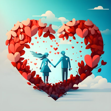 Valentine's day background with couple in love. Vector illustration.の素材