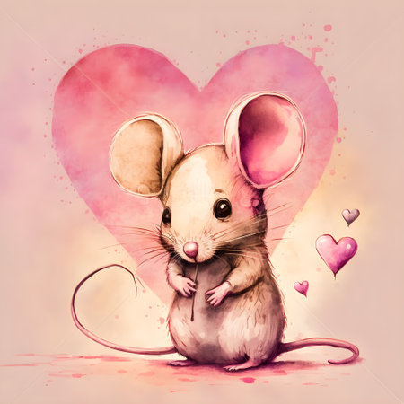 Cute mouse in love. Watercolor illustration on a white background.の素材