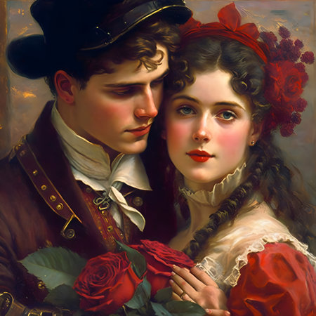 Portrait of a beautiful victorian couple in the style of the 19th century. valentine coneptの素材