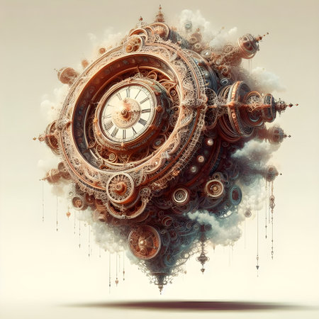 Time concept with fractal clock and smoke. 3d rendering toned imageの素材