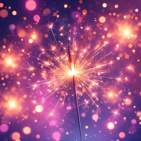 sparkler on a colorful background with stars and bokehの素材