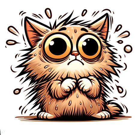 Cute cartoon scaredy cat with big eyes. Graphic cartoon illustration isolated on white background.の素材