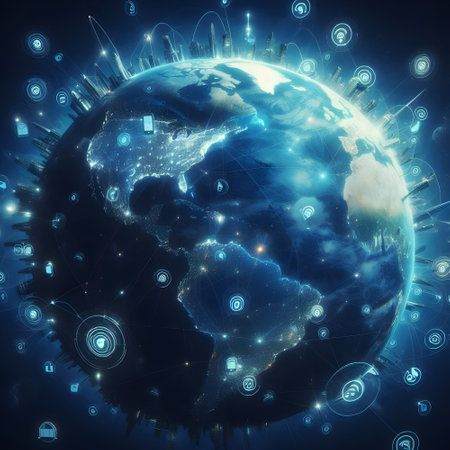 Global network connection over the world. 3d rendering toned imageの素材