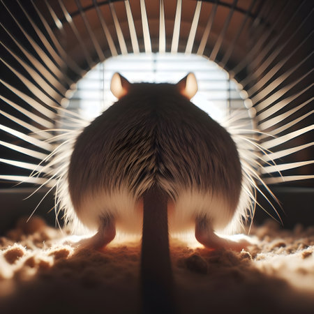 Domestic rat in a cage. The symbol of the new year 2020.の素材