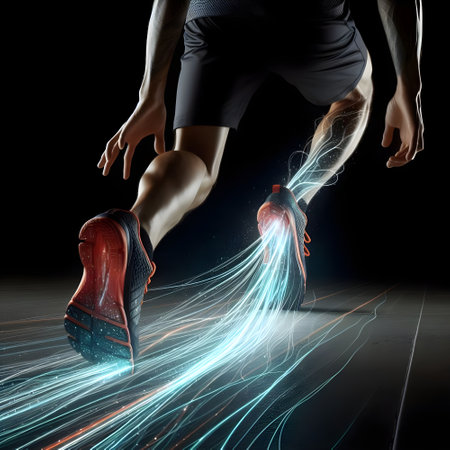 Running man with energy trail effect on black background. sports energy power conceptの素材