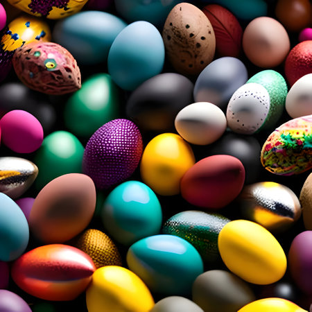 Colorful easter eggs as a background, 3D illustration.の素材