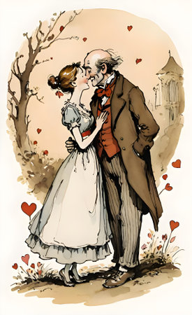 Wedding couple in love. Retro style. Vector illustration. valentineの素材