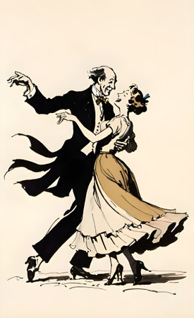 Sketch of a man and woman dancing tango on white background, valentineの素材